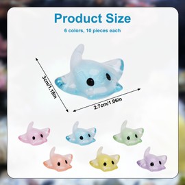 60pcs Mini Sting Ray Figures, Mini Resin Manta Ray Miniature Sting Ray Tiny Sea Animal Figurines Ornament for DIY Craft Garden Landscape Dollhouse Potted Plants Decorations(6 Colors)