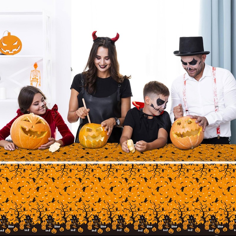 Halloween Table Cloth, Spooky Scary Pumpkin Bat Castle Halloween Decoration