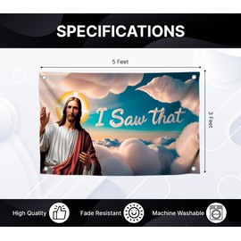 3x5 Feet Funny Christian Religious Polyester Flag "I Saw That" with Four Brass Grommets - Tapestries for College Dorm Room Meme Banners for Bedroom - Funny Jesus Tapestry Flag for Wall Decoration