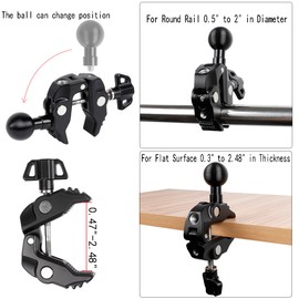 2PCS Metal Handlebar Super Clamp Mount Base with 1'' Ball, Fence Desk Table Mount, Compatible with RAM Mounts B Size Double Socket Arm & Bike Motorcycle Phone Mount Holder