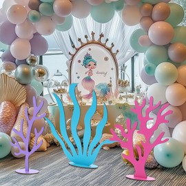 Amyhill 3 Pcs Large Under The Sea Corals Seaweed Wooden Decoration Mermaid Party Under The Sea Party Decorations for Ocean Theme Mermaid Birthday Decor Party Photography Props