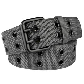 Drizzte Men's Rivet Belt Plus Size Fabric Belt Unisex Punk Belt Men's Double Hole Grey 130 cm