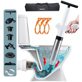 HimaPro High Pressure Toilet Plunger Air Drain Blaster Kit White Handle- Unclog Toilets, Kitchen Sinks, Shower Drains, and Pipes with Ease - Bonus Drain Snake Included