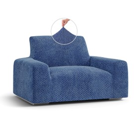 PAULATO BY GA.I.CO. Chair Cover - Armchair Cover - Armchair Slipcover - Soft Polyester Fabric Slipcover - 1-Piece Form Fit Stretch Stylish Furniture Protector - Velvet Collection - Blue (Chair)