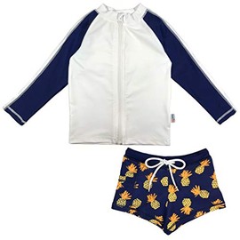 SwimZip Long Sleeve Rash Guard & Shorties - UPF 50 - Baby/Toddler/Little Kid, Pineapple, 3-6 Months