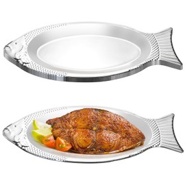 Suwimut 6 Pack Fish Serving Platter, Stainless Steel Fishes Dish Fish Shaped Plate, Large Sizzling Platter Metal Food Serving Tray for Fishes Meat Appetizers Dessert Sushi, 13.8 Inch by 4.9 Inch
