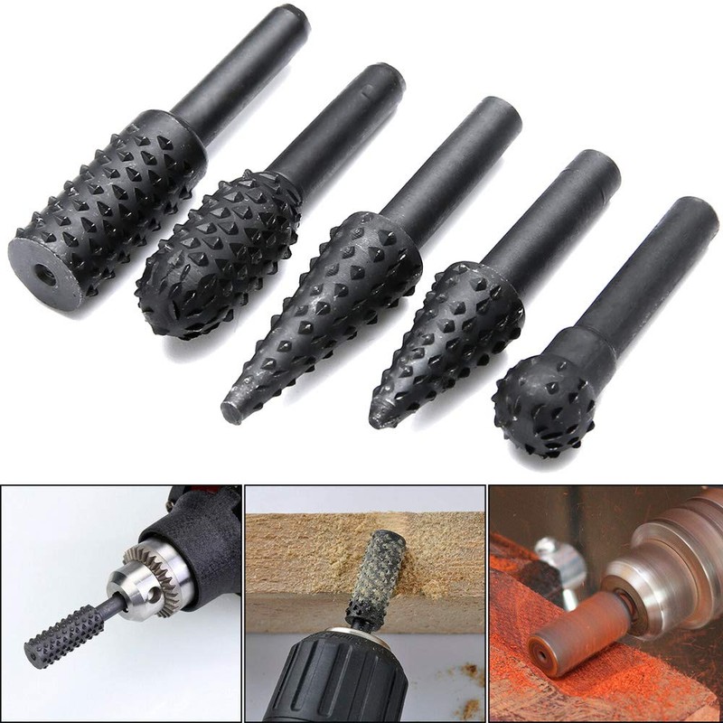 Saipor 5pcs 1/4" Shank Rotary Rasp File Burr Set Woodworking