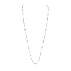 Austrian Aurora Borealis Crystal Sterling Silver Linked Cable Chain Necklace with White Cultured Freshwater (5.5-6mm) Potato Pearls, 30" for Women, Brides, Elegant Wedding Jewelry