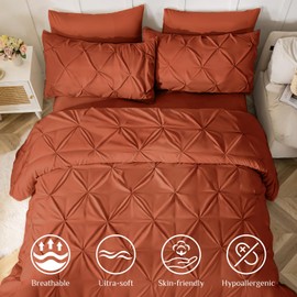 JOLLYVOGUE Queen Comforter Set 7 Pieces - Bed in a Bag Queen for All Season, Pintuck Bedding Comforter Sets with Comforter, Flat Sheet, Fitted Sheet and Pillowcases & Shams, Burnt Orange