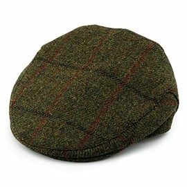 BRAW CLANS TARTANS Harris Tweed 100% Wool Mens Premium County Caps - Dark Green Check - Made in The UK - Gents Winter Hat - Wedding, for him - Satin Lining (as8, Alpha, l)