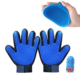 1TO3GO 2PCS Dog Washing Gloves for Bathing and Dog Bath Brush, Pet Grooming Gloves for Dogs, Cats and Horses with 185 Silicons Tips Suitable for Hands Sized Medium and Large (Blue)