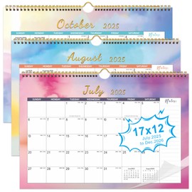 Calendar 2025-18 Month 2025 Wall Calendar from July 2025 to December 2026, Hanging Spiral Bound Academic Desk Calendars 17" x 12", Monthly Planner Perfect for Home School Office (Watercolor Pink)