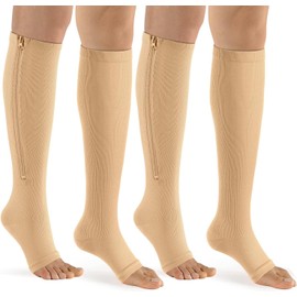 bropite Zipper Open Toe Compression Socks for Women Men 2 Pairs Knee high 15-20 mmHg for Walking Running Nurses Pregnancy