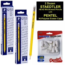 Staedtler & Pentel 2 Dz Staedtler HB #2 Woodcased Pencils with Pentel Hi-Polymer Eraser Caps