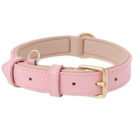 HEELE Dog Collar, Leather Dog Collar with Padded and Genuine Leather, Adjustable, Collar for Puppies, Medium, Small Dogs, Pink, M
