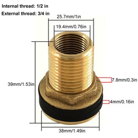 LCOUACEO 3 Pieces Water Butt Feed-Through Brass Tank Fitting, Barrel Fitting with 3/4 Inch Male Thread x 1/2 Inch Female Thread, Hose Connector for Taps, Water Barrels, Water Tanks