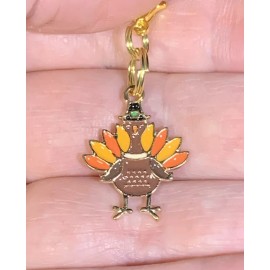 Gold Thanksgiving Turkey Charm Zipper Pull & Keychain Add On Clip!!