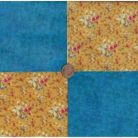 Various Manufacturers Hint of Blue Golden Floral Bouquet Cotton Fabric Squares ZT1