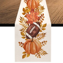 Fall Football Table Runner Pumpkin Autumn Holiday Kitchen Dining Table Decoration for Home Party Decor 13x70 Inch