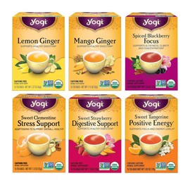 Yogi Tea - Fruity Tea Variety Sampler, 16 Tea Bags per pack (6 Packs) – Black, Green & Herbal Assorted Flavors: Sweet Clementine, Blackberry, Tangerine, Lemon, Strawberry, Mango & More