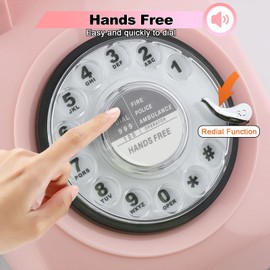 Sangyn Retro Rotary Phones Vintage Landine Telephone 1960s Style Old Fashioned Desk Corded Phones with Mechanical Ringer for Home Office, Pink