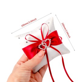 NIERBO Ring Cushion Wedding Cushion Wedding Ring Cushion with Satin Ribbon Ring Cushion Carrier Vintage Ring Holder Wedding Decoration with Double Hearts 10 cm x 10 cm