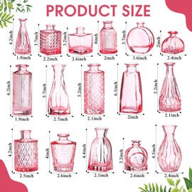 Mumufy 16 Pcs Bud Vases Bulk Flower Vase for Centerpieces Small Bud Vases Wedding Centerpieces for Tables Flower Home Farmhouse Rustic Decoration (Light Pink,Vintage)