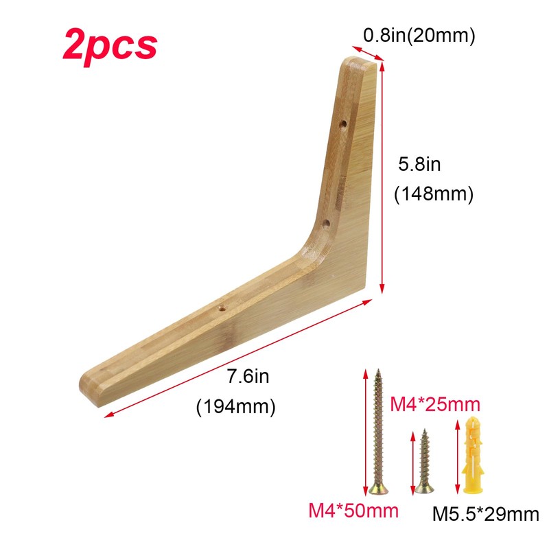 Antrader 2PCS Wooden Shelf Brackets,Solid Wall Mount Wood Shelf Bracket,Wood