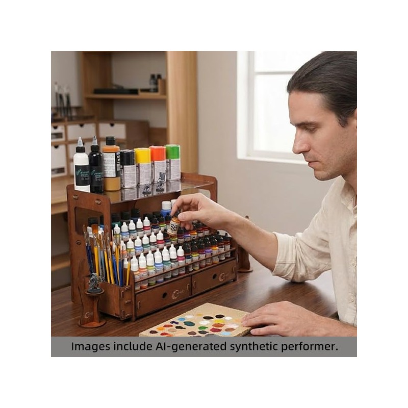 OPHIR Wooden Paint Organizer for 104 Bottles with 2 Brush