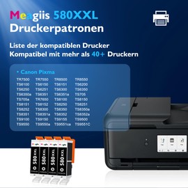 Meagiis PGI-580XXL PGBK Druckerpatronen Kompatibel für Druckerpatronen Canon 580 580XXL PGBK für Canon Pixma TS705a TS9550 TR8550 TS6350a TS6350 TS9550a TS6351 TS6250 TS6150 TS6251 TS8250 (4 PGBK)