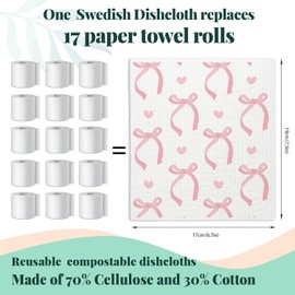 LARTSFRO Coquette Pink Bow Swedish Dishcloths for Kitchen, 4 Pack Watercolor Dish Towels for Kitchen, Swedish Dish Cloths, Reusable Paper Towels Washable, Sponge Cloths