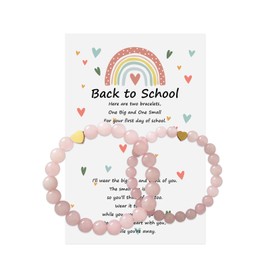 BelleFlair 2 Pcs Back To School Heart-Deco Matching Bracelets Gift, Mother Daughter Bracelet Gifts, First Day Of School Bracelets(Pink)