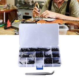 Guitar Repair Screw Kit, Guitar Mounting Screws Electric Acoustic Strap Buckles Kit Luthier Tool with Tweezers for Electric Guitar Bridge (Black)