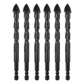 sourcing map 6pcs Concrete Masonry Drill Bits 14mm (9/16") Tungsten Carbide Tip Chrome Plated Long Triangle Cross Drill Bit for Ceramic Tile Brick Glass Plastic Wood, Black