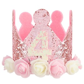 Canitor 4th Birthday Hat Decorations for Girl Crown Tiara for 4 Year Old Girl Birthday Decorations Gift Princess Headband Pet Dog Cat Outfit Accessories