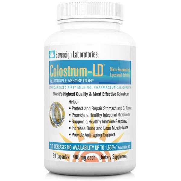 Advanced Absorption Liposomal Colostrum Capsule - 480mg / 60 Capsules - Proprietary LD Liposomal Delivery™ Provides up to 1500% More Bio-Availability Over Regular Colostrum