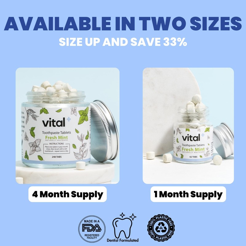 Vital Toothpaste Tabs with 7% Nano-Hydroxyapatite | Naturally Whitens +
