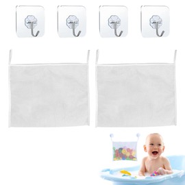 2 PCS Bath Toy Net, Bath Toy Holder, 2PCS Fold-Able Bath Toy Storage Net, Large Bathroom Toy Tidy Storage,Bath Toy Holder,Bath Toy Tidy with 4 Suction Cups for Mesh Bath, Transparent