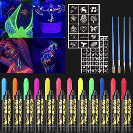 Hisunben UV Body Painting, 12 Colours, Neon UV Children's Make-Up Set, Washable Make-Up Pens, Face Paint Make-Up Set, Children's Body Colour (12 Colours)