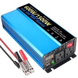 300W/400W/600W/900W Pure Sine Wave Inverter,DC 12 to AC 110V/120V Inverter with Dual USB Ports,US Sockets for Vehicles,RV,Home,Camping(600W)