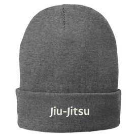 Trendy Apparel Shop Jiu Jitsu Embroidered Winter Knitted Long Beanie - Grey