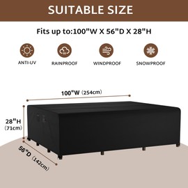 iBirdie Outdoor Patio Furniture Set Covers 100 x 56 inch fit 4 x 8 ft, 56, 54, 52 inch Wide, 100, 98, 96 inch Long Outside Dining Table and Chairs, Waterproof Weatherproof Cover, Heavy Duty 800D