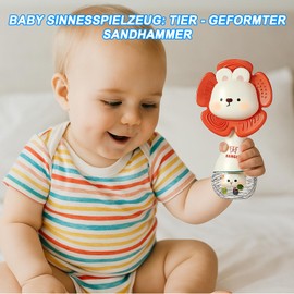 Baby Rabbit Rattle - Sensory Rattle Toy with Teething Ring, Montessori Toy Baby Rattle Teething Toys for Hearing Development and Teeth Development, Ideal for Babies Aged 0-36 Months