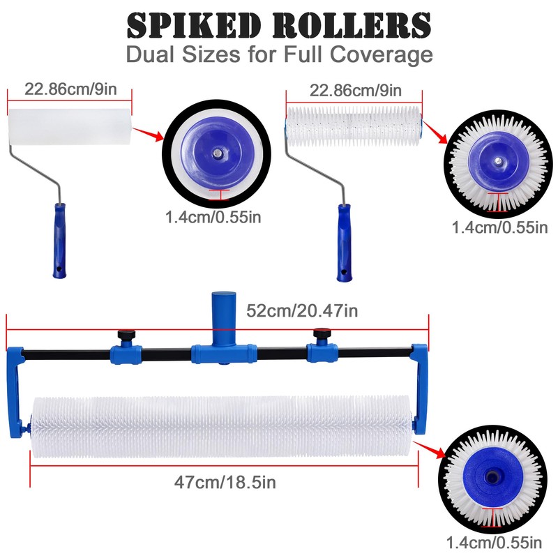 BERXOL 18-Inch Self-Leveling Cement Tool Kit, Upgraded Spike Roller Set