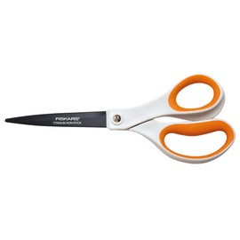 Fiskars Antihaft-Universalschere, Länge: 21 cm, Titan-Beschichtung/Rostfreie Stahl-Klinge/Kunststoff-Griffe, Weiß/Orange, 1004721