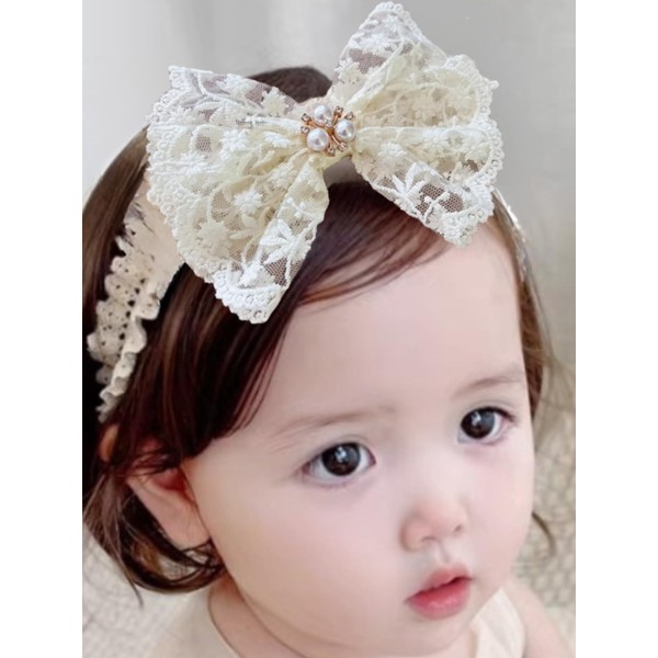 ICKEYOU Baby Girls Hairband White Bow Lace Headbands Handmade Soft