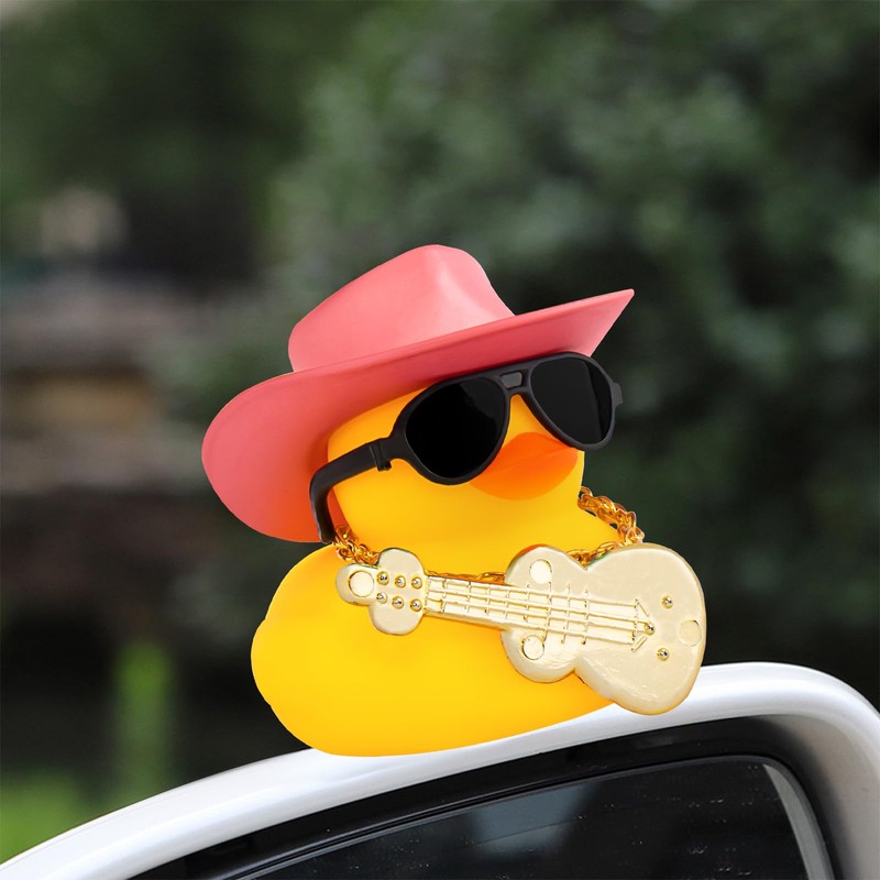 wonuu Car Dashboard Decor Guitar Rubber Duck, Car Ducks Ornaments