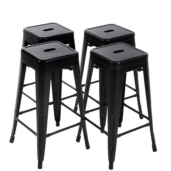 FDW Metal Bar Stools Set of 4 Counter Height Barstool Stackable Barstools 24 Inch Indoor Outdoor Patio Bar Stool Home Kitchen Dining Stool Backless Bar Chair