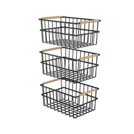 Oceanstar Metal Wire Organizer Bin Handles WBHB1910 Basket Set, One-Size, Black, 3 Count