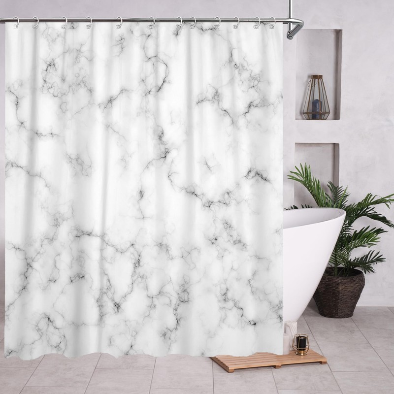 DuriLolly White Marble Shower Curtain Abstract Gray White Texture Granite